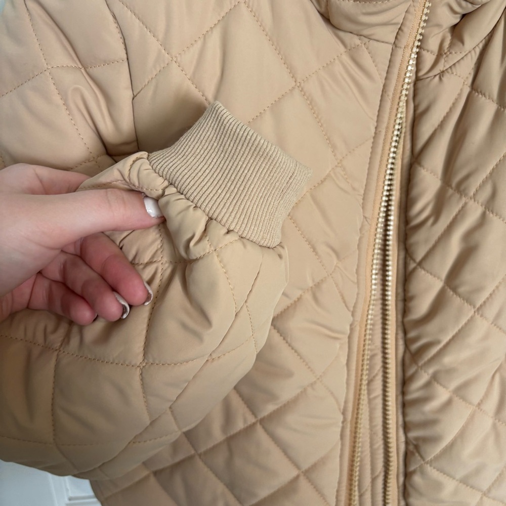 Princess Polly Lucia Quilted Puffer Jacket Cropped Outerwear Coat Beige Tan - Picture 6 of 12